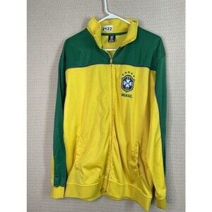 Official CBF Soccer Federation Brasil Track Jacket Men Size XL Yellow/Gre